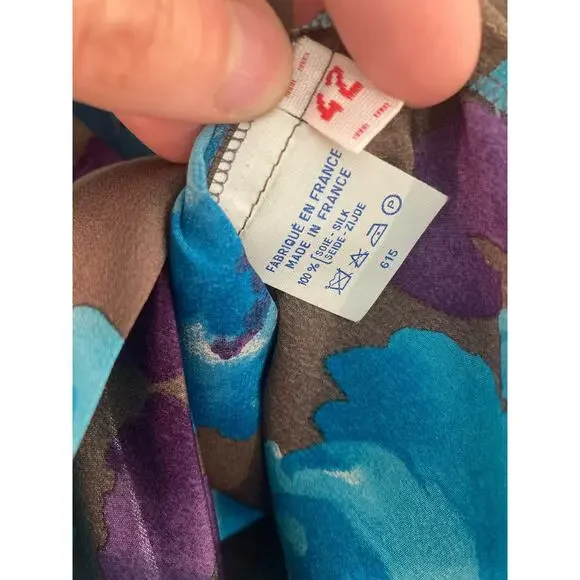 Balmain ~ VINTAGE Pierre Balmain Silk Floral Print Tie-Neck Bow Blouse ~Sz 42